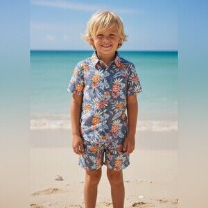 NWT- Janie and Jack Blue Floral Shirt & Swim Trunks Set